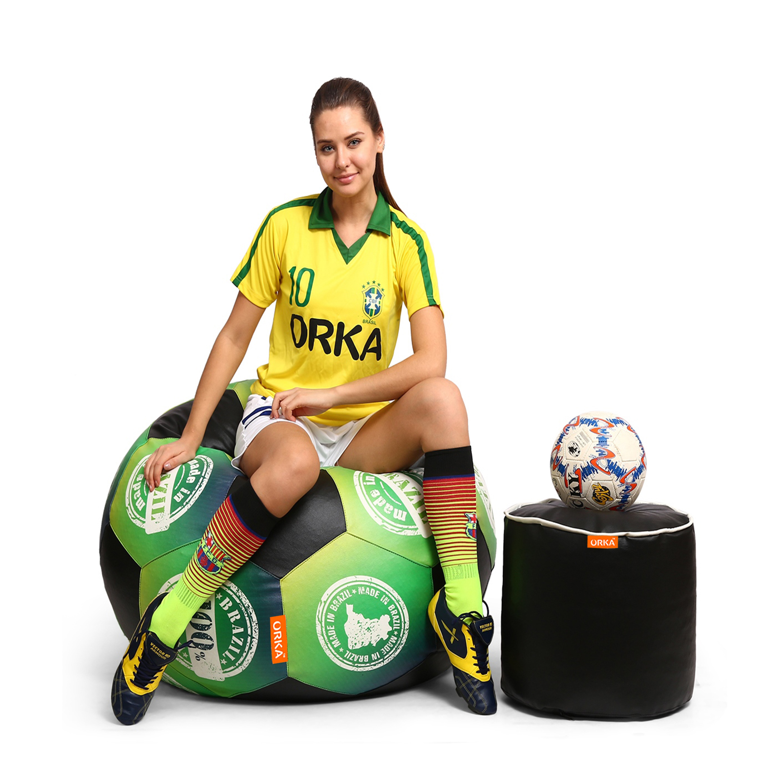 Orka Digital Printed XXL Foorball With Mathching Footstool Filled Bean Bag With Beans (FB54 Multicolor)